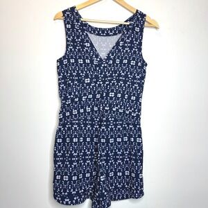 Athleta Navy White Patterned Sleeveless V Neck Romper Jumpsuit Women's XS